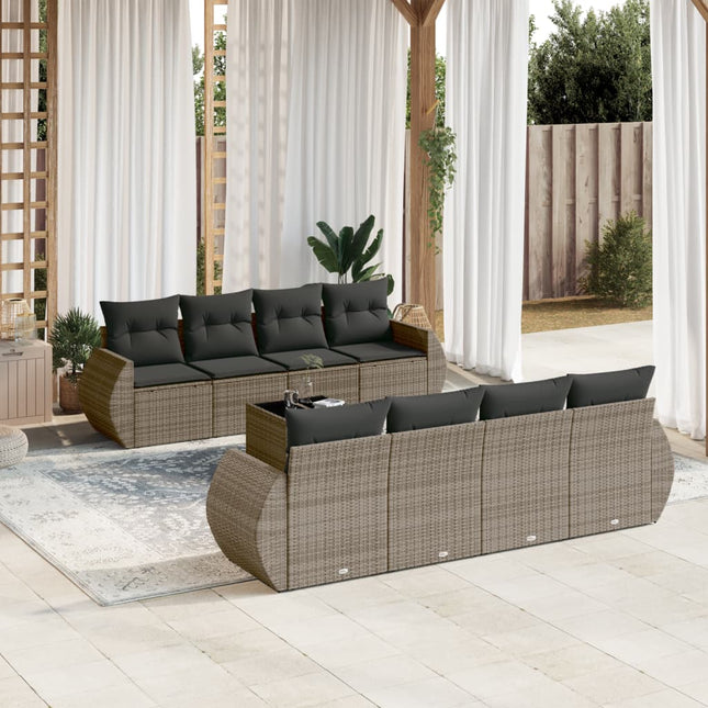 9-Delige Loungeset Met Kussens Poly Rattan Grijs