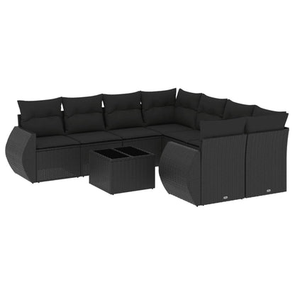 9-Delige Loungeset Met Kussens Poly Rattan Zwart