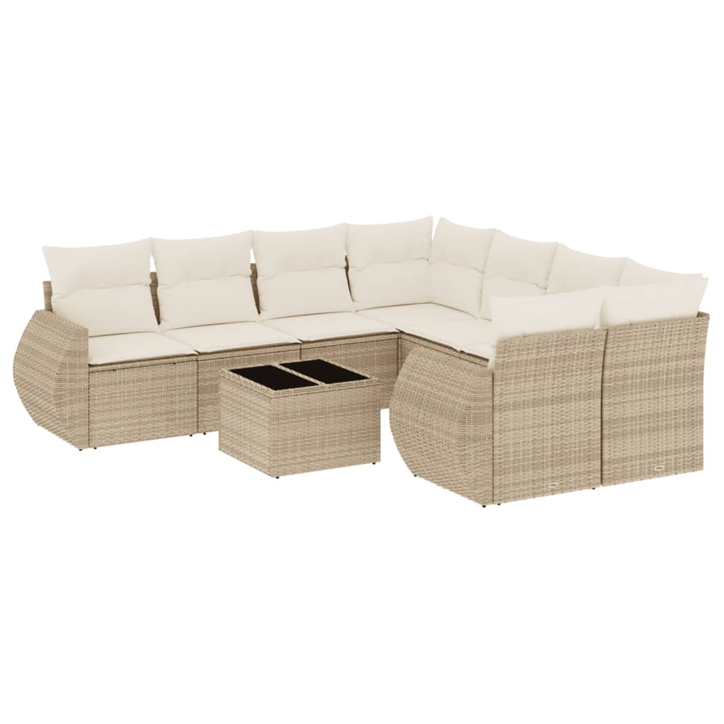 9-Delige Loungeset Met Kussens Poly Rattan Beige
