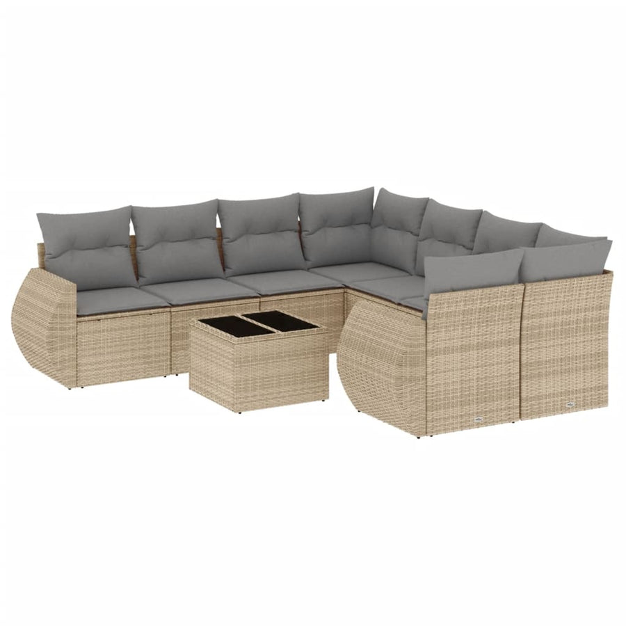 9-Delige Loungeset Met Kussens Poly Rattan Beige