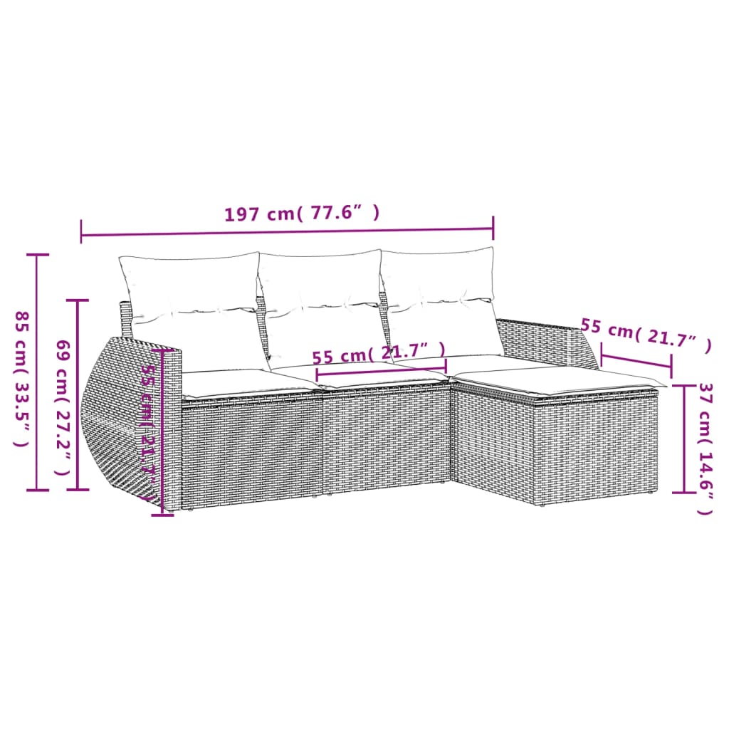 4-Delige Loungeset Met Kussens Poly Rattan Zwart