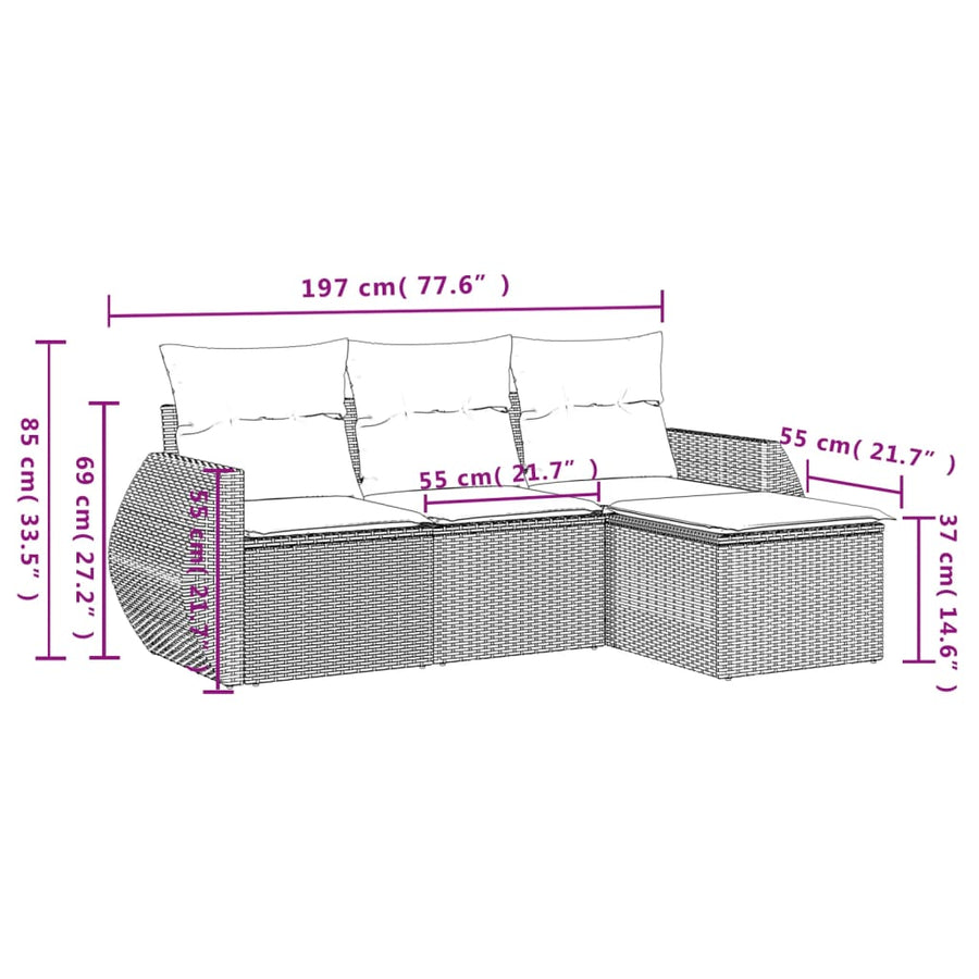 4-Delige Loungeset Met Kussens Poly Rattan Zwart