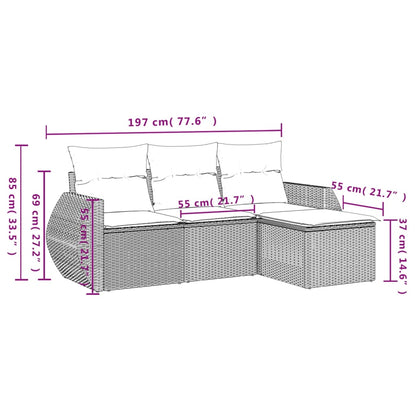 4-Delige Loungeset Met Kussens Poly Rattan Beige