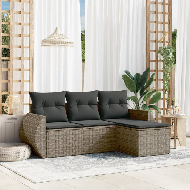 4-Delige Loungeset Met Kussens Poly Rattan Grijs