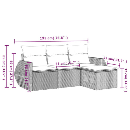 4-delige Loungeset met kussens poly rattan lichtgrijs