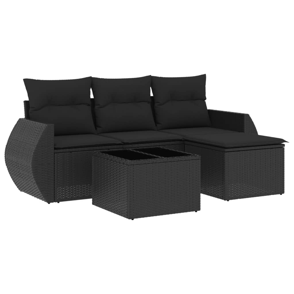 5-Delige Loungeset Met Kussens Poly Rattan Zwart