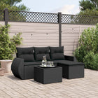 5-piece lounge set with cushions poly rattan black