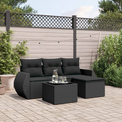 5-Delige Loungeset Met Kussens Poly Rattan Zwart