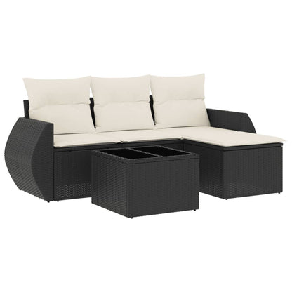 5-Delige Loungeset Met Kussens Poly Rattan Zwart