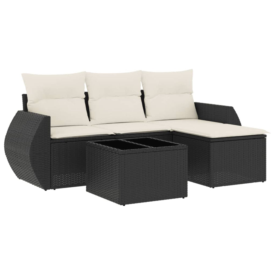 5-Delige Loungeset Met Kussens Poly Rattan Zwart
