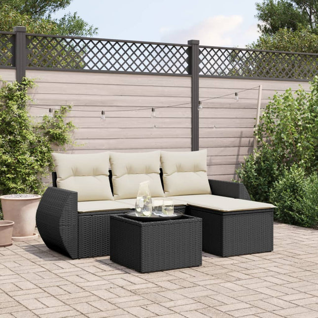 5-Delige Loungeset Met Kussens Poly Rattan Zwart