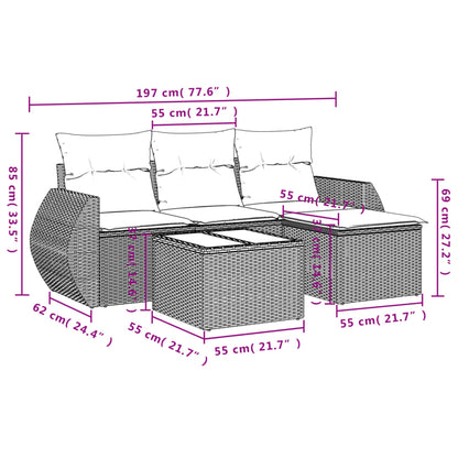 5-Delige Loungeset Met Kussens Poly Rattan Beige