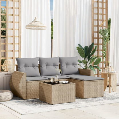 5-Delige Loungeset Met Kussens Poly Rattan Beige
