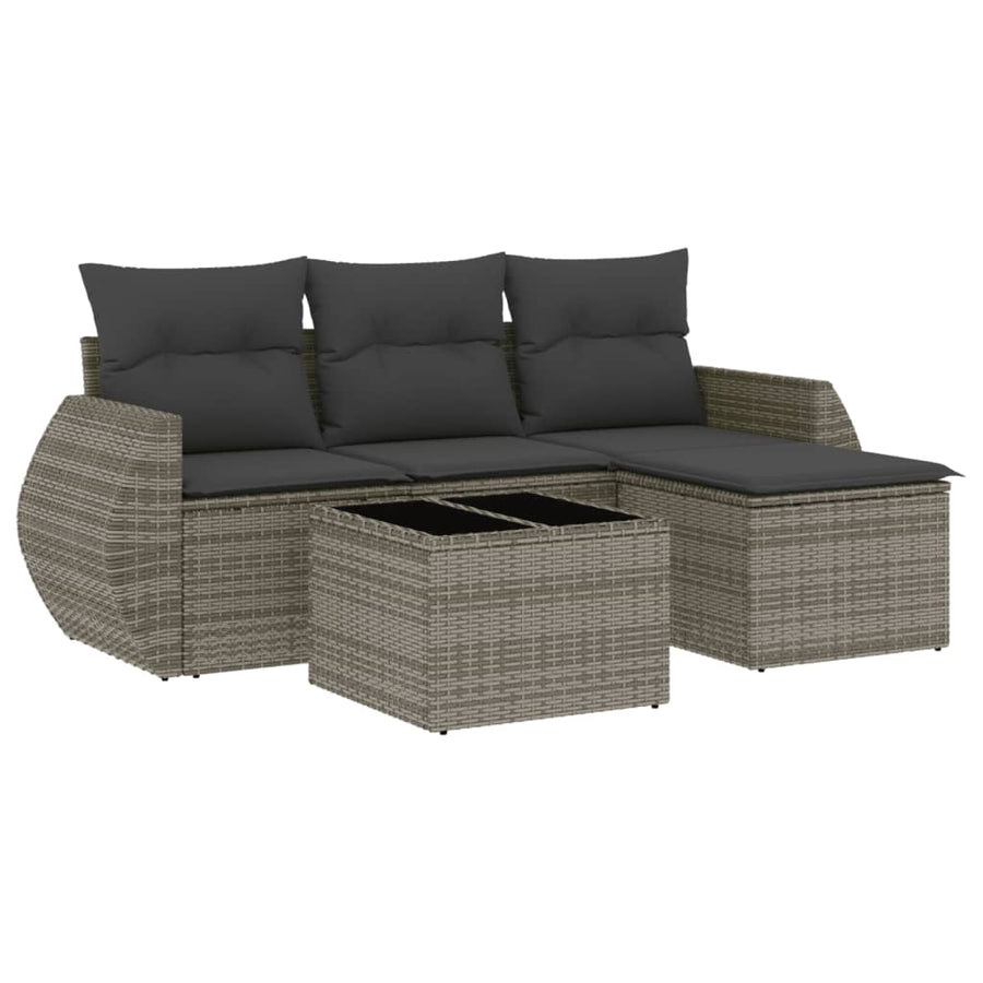 5-Delige Loungeset Met Kussens Poly Rattan Grijs