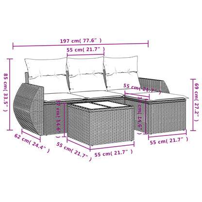 5-Delige Loungeset Met Kussens Poly Rattan Grijs