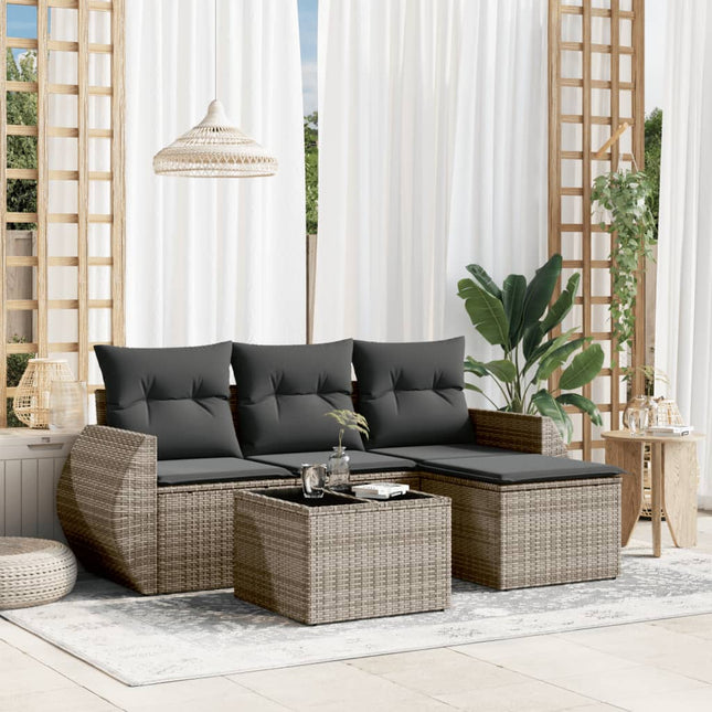 5-Delige Loungeset Met Kussens Poly Rattan Grijs