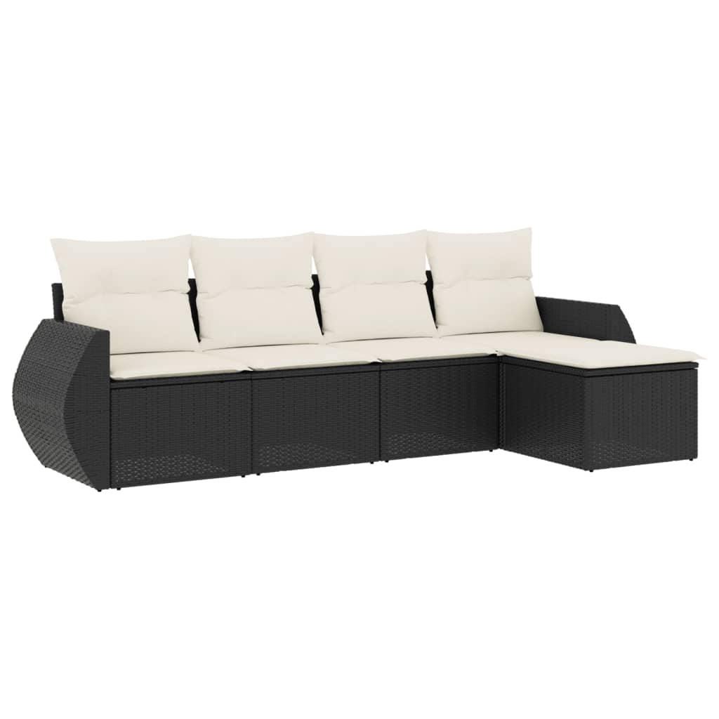 5-Delige Loungeset Met Kussens Poly Rattan Zwart