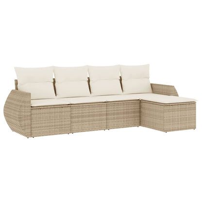 5-Delige Loungeset Met Kussens Poly Rattan Beige