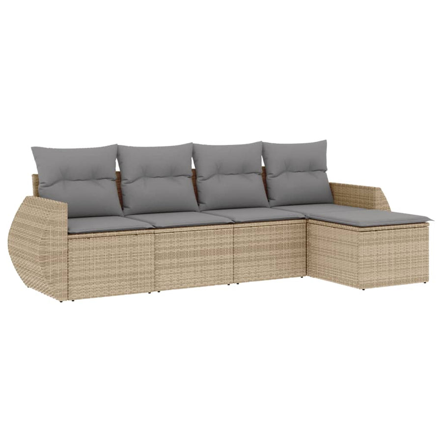 5-Delige Loungeset Met Kussens Poly Rattan Beige