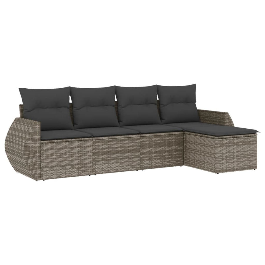 5-Delige Loungeset Met Kussens Poly Rattan Grijs