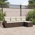 5-Piece Lounge Set with Cushions Poly Rattan Brown