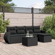 Loungeset 6-delig poly rattan zwart