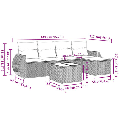 6-Delige Loungeset Met Kussens Poly Rattan Grijs