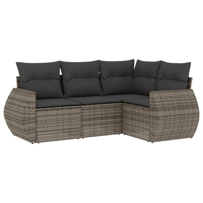 4-Delige Loungeset Met Kussens Poly Rattan Grijs