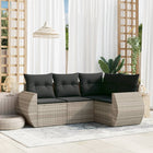 4-delige Loungeset met kussens poly rattan lichtgrijs