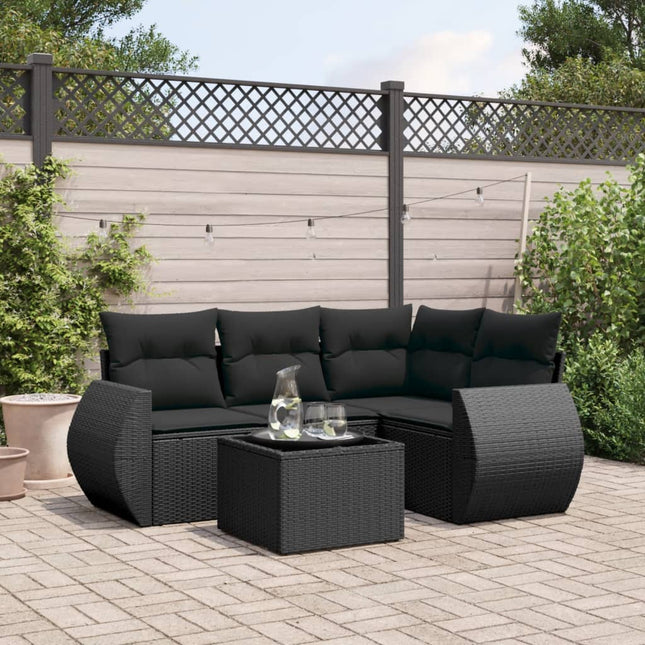 5-Delige Loungeset Met Kussens Poly Rattan Zwart