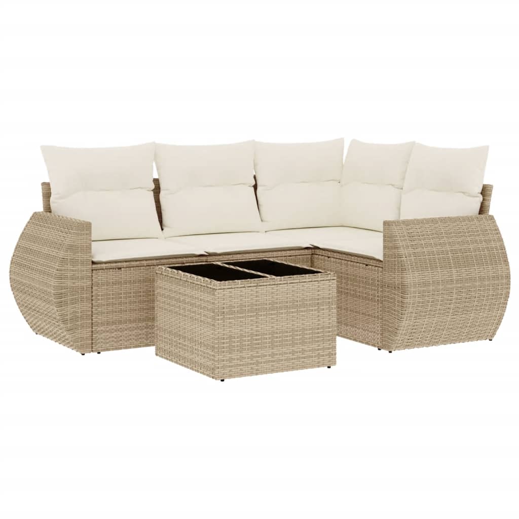 5-Delige Loungeset Met Kussens Poly Rattan Beige