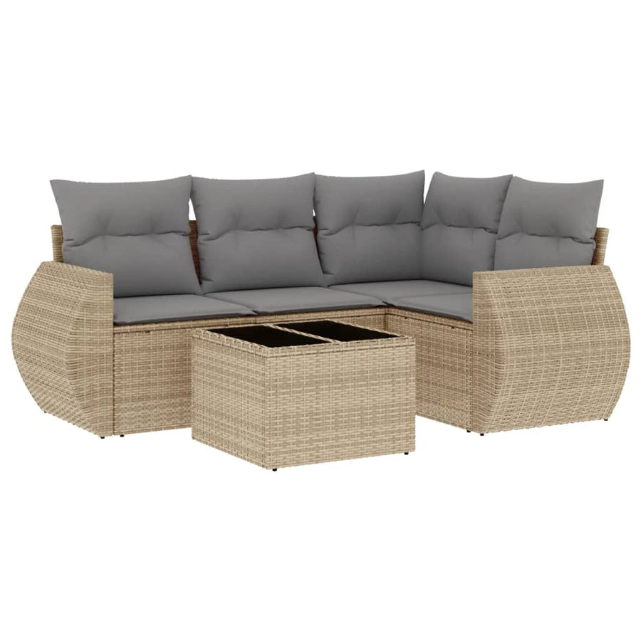 5-Delige Loungeset Met Kussens Poly Rattan Beige