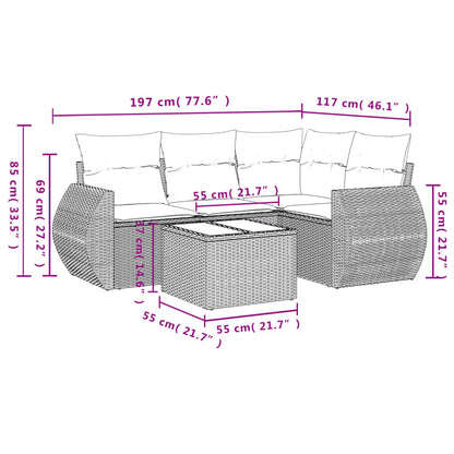 5-Delige Loungeset Met Kussens Poly Rattan Beige