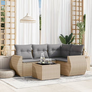 5-piece Loungeset with Cushions Poly Rattan Beige