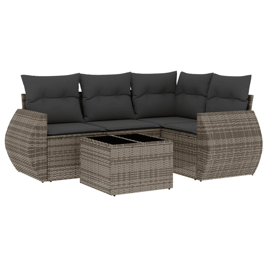 5-Delige Loungeset Met Kussens Poly Rattan Grijs