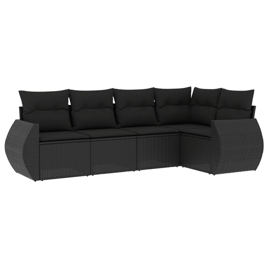 5-delige Loungeset met kussens poly rattan zwart 1 Zwart