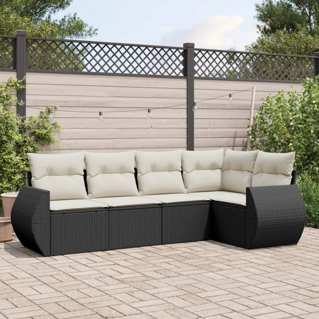 5-Delige Loungeset Met Kussens Poly Rattan Zwart