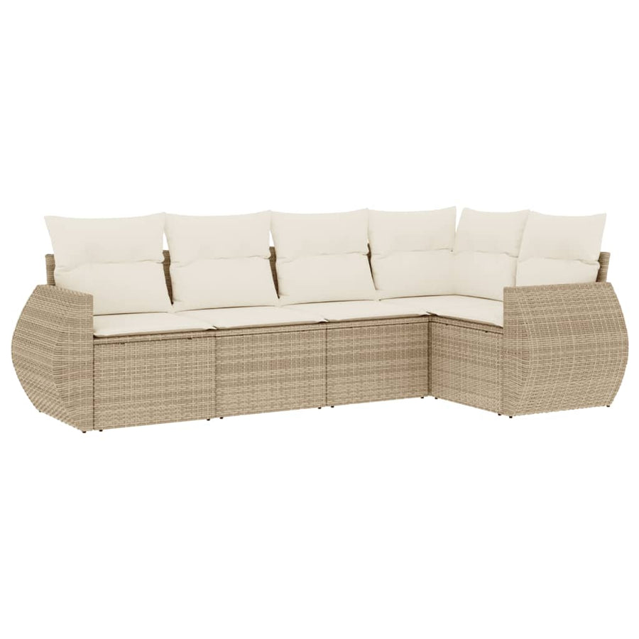 5-Delige Loungeset Met Kussens Poly Rattan Beige
