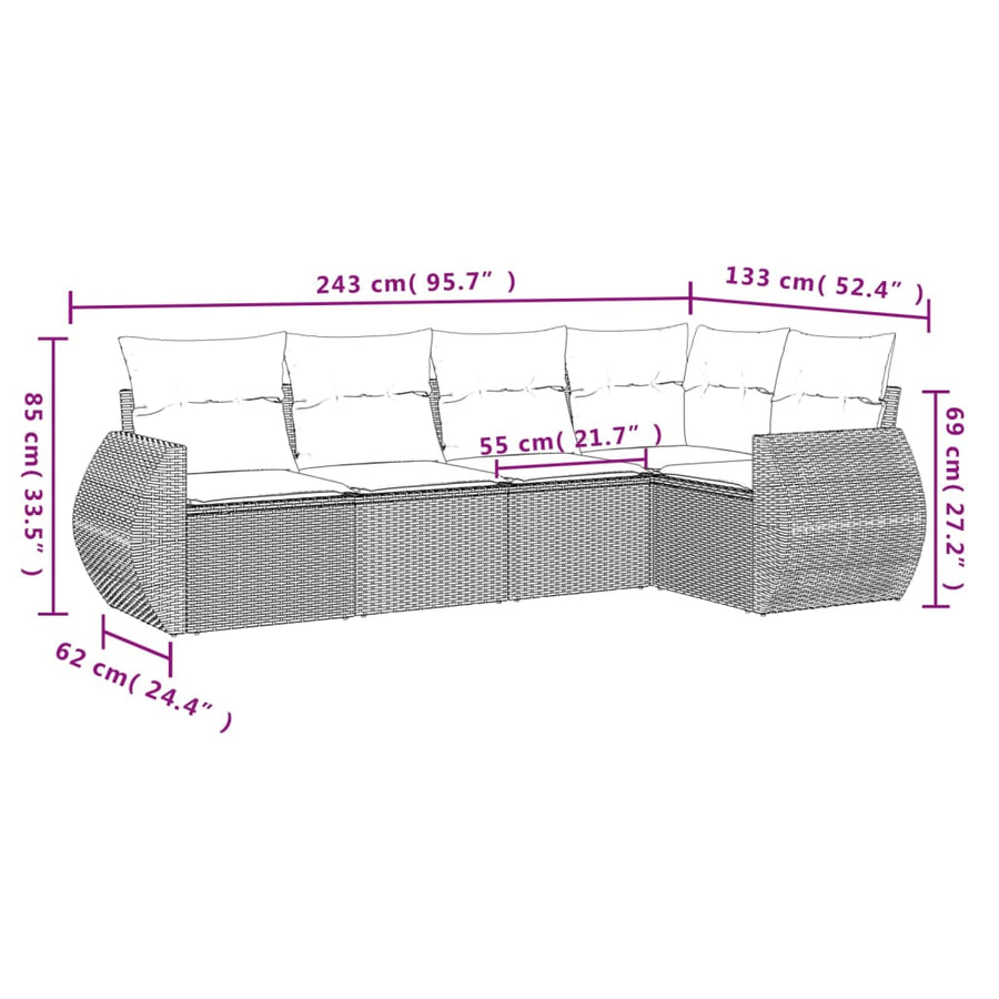 5-Delige Loungeset Met Kussens Poly Rattan Beige