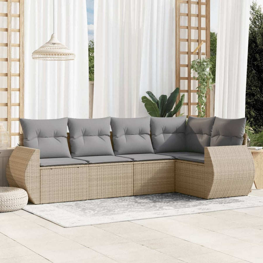 5-Delige Loungeset Met Kussens Poly Rattan Beige