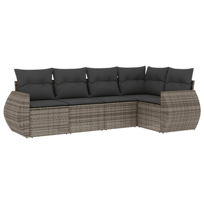 5-Delige Loungeset Met Kussens Poly Rattan Grijs
