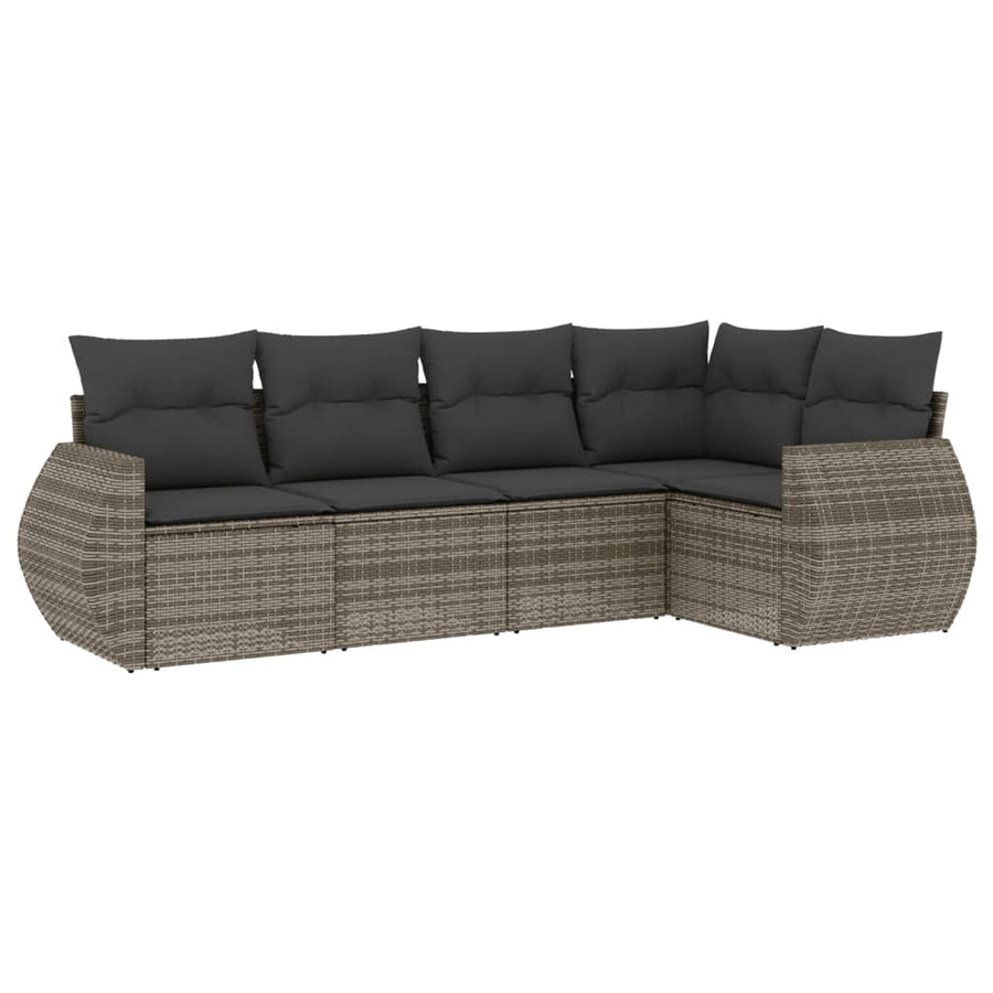 5-Delige Loungeset Met Kussens Poly Rattan Grijs