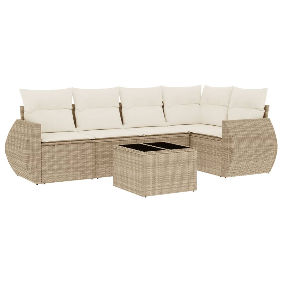 6-Delige Loungeset Met Kussens Poly Rattan Beige