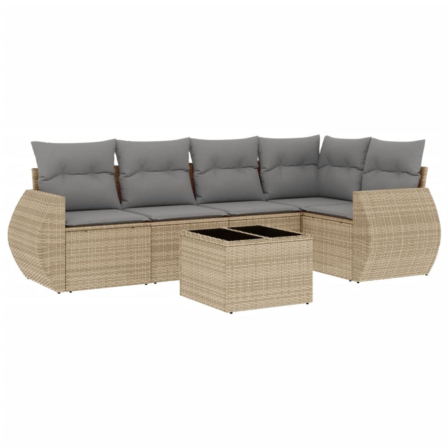 6-Delige Loungeset Met Kussens Poly Rattan Beige