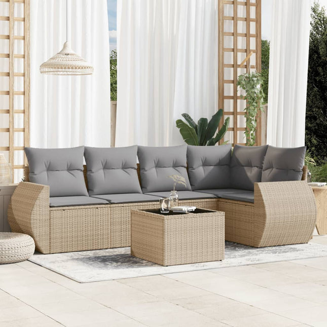 6-Delige Loungeset Met Kussens Poly Rattan Beige