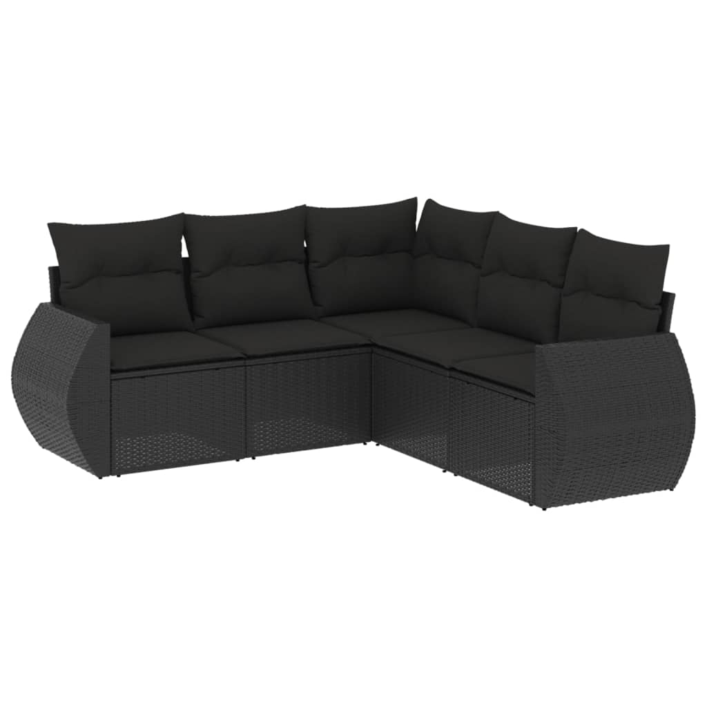 5-Delige Loungeset Met Kussens Poly Rattan Zwart
