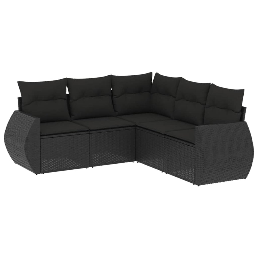 5-Delige Loungeset Met Kussens Poly Rattan Zwart