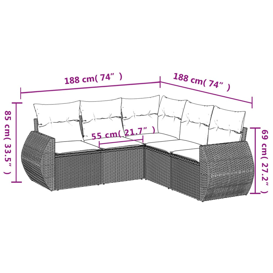 5-Delige Loungeset Met Kussens Poly Rattan Zwart
