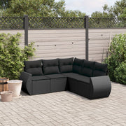 5-Piece Loungeset with Cushions Poly Rattan Black