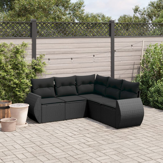 5-Delige Loungeset Met Kussens Poly Rattan Zwart